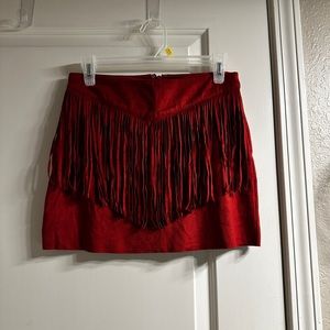 Red Fringe Suade Skirt